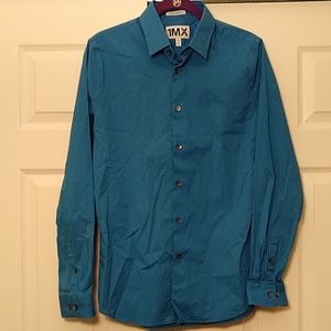 Express Teal extra slim fit button up dress shirt
